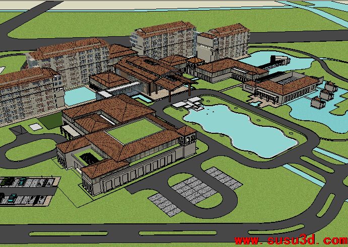 度假材酒店建筑规划su模型